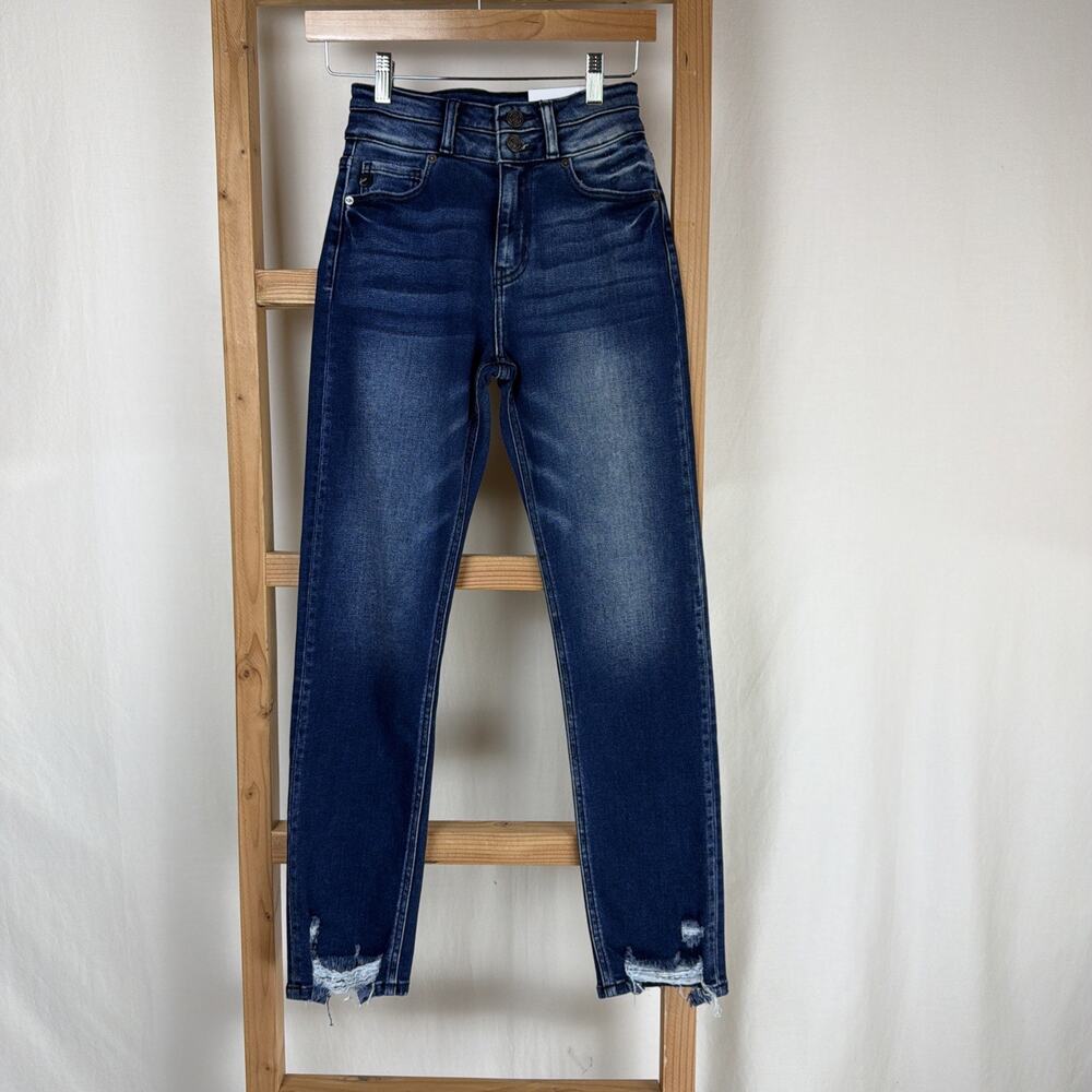 NWT KanCan Blue Distressed 5 Pocket Straight Leg Jeans Size 25 #0796